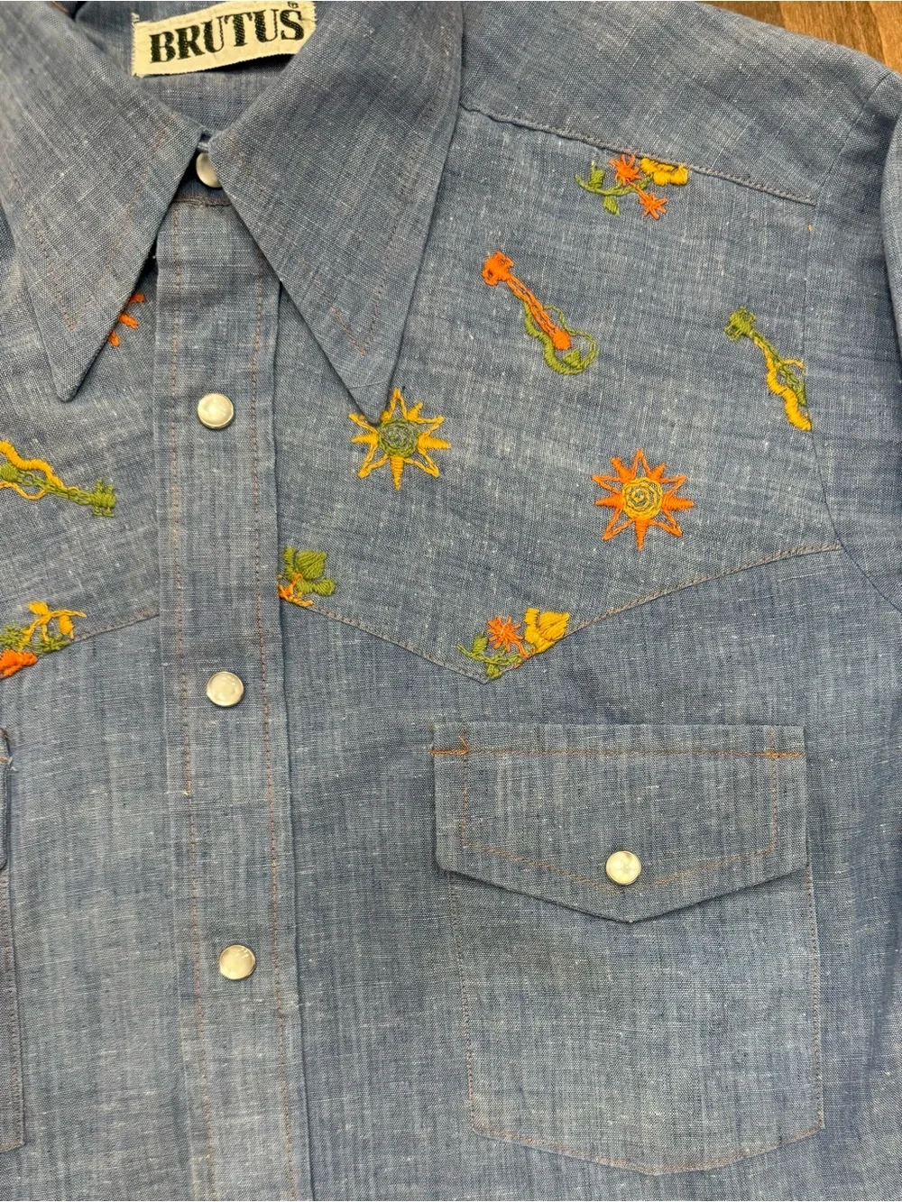 BRUTUS Light Blue Vintage Embroidered Western Shirt Sz S